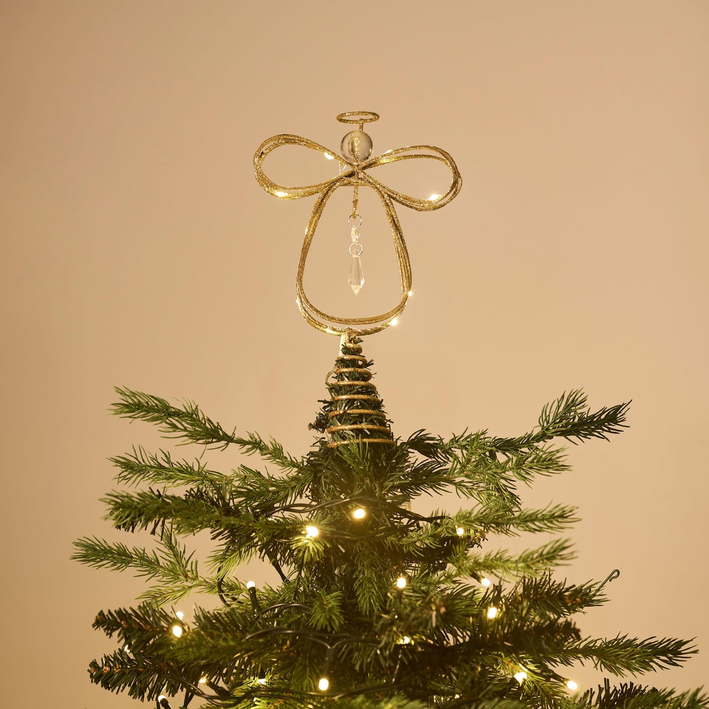 Valery Madelyn Lighted Christmas Tree Topper Angel with Timer, 10 Inch Pre-Lit Gold Metal Small Angel Tree Topper with Lights for Christmas Tree Decoration Indoor, Battery Operated, Valentines Gifts