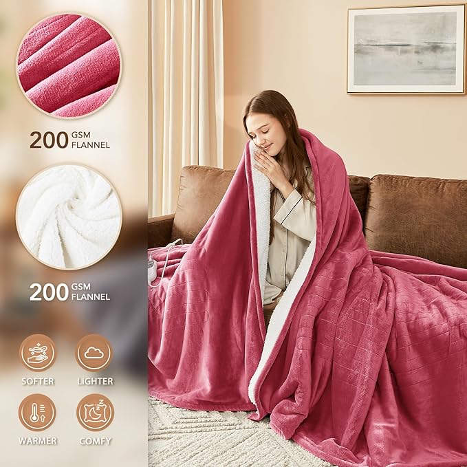 Homemate Electric Heated Blanket King - 100"x90" Heating Bed Blankets Throw with 10 Heating Levels 8 Hours Auto Off Fast Heating Over-Heated Protection Ultra Soft Warm Flannel ETL Certified