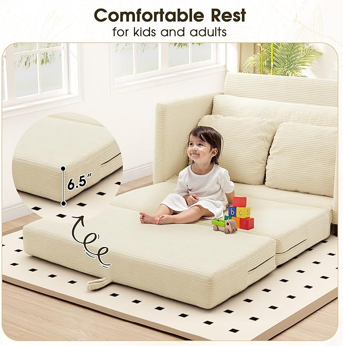 Myroyalsit 51" Convertible Loveseat Sofa Bed, 2-in-1 Folding Sofa Bed with 2 Pillow for Small Spaces, Modern Loveseat Sleeper Couch for Apartment, Living Room & Guest Room (Corduroy Beige, 51 inch)