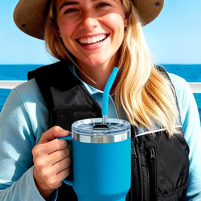 Stainless Steel Straws for 42 oz YETI Tumbler, 4 Pcs Metal Straws Reusable with Silicone Tip for 42 oz YETI, 30oz Stanley Cup(Color 3)