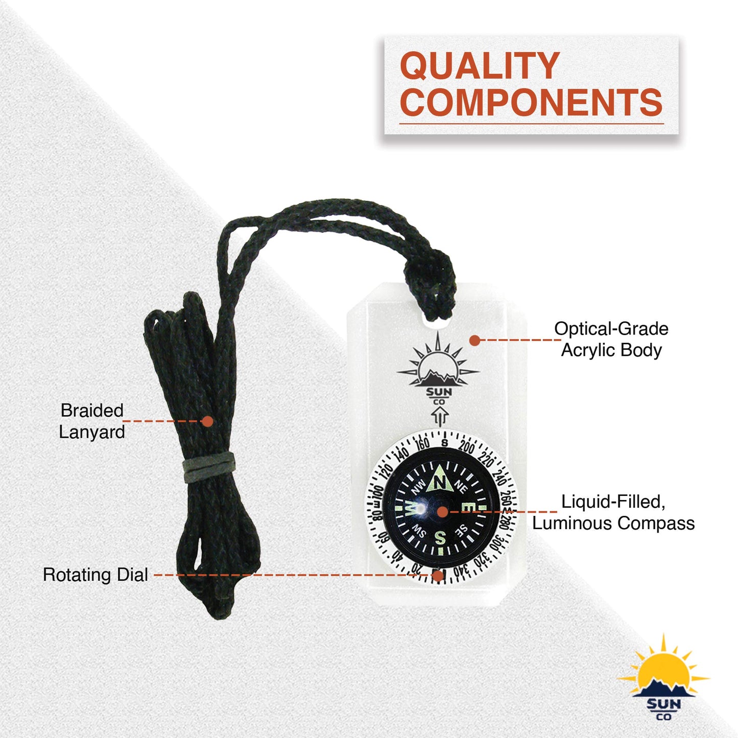 Sun Company Minicomp Ii - Mini Orienteering Compass With Rotating Bezel | Easy-To-Read Zipper Pull Compass For Jacket, Parka, Or