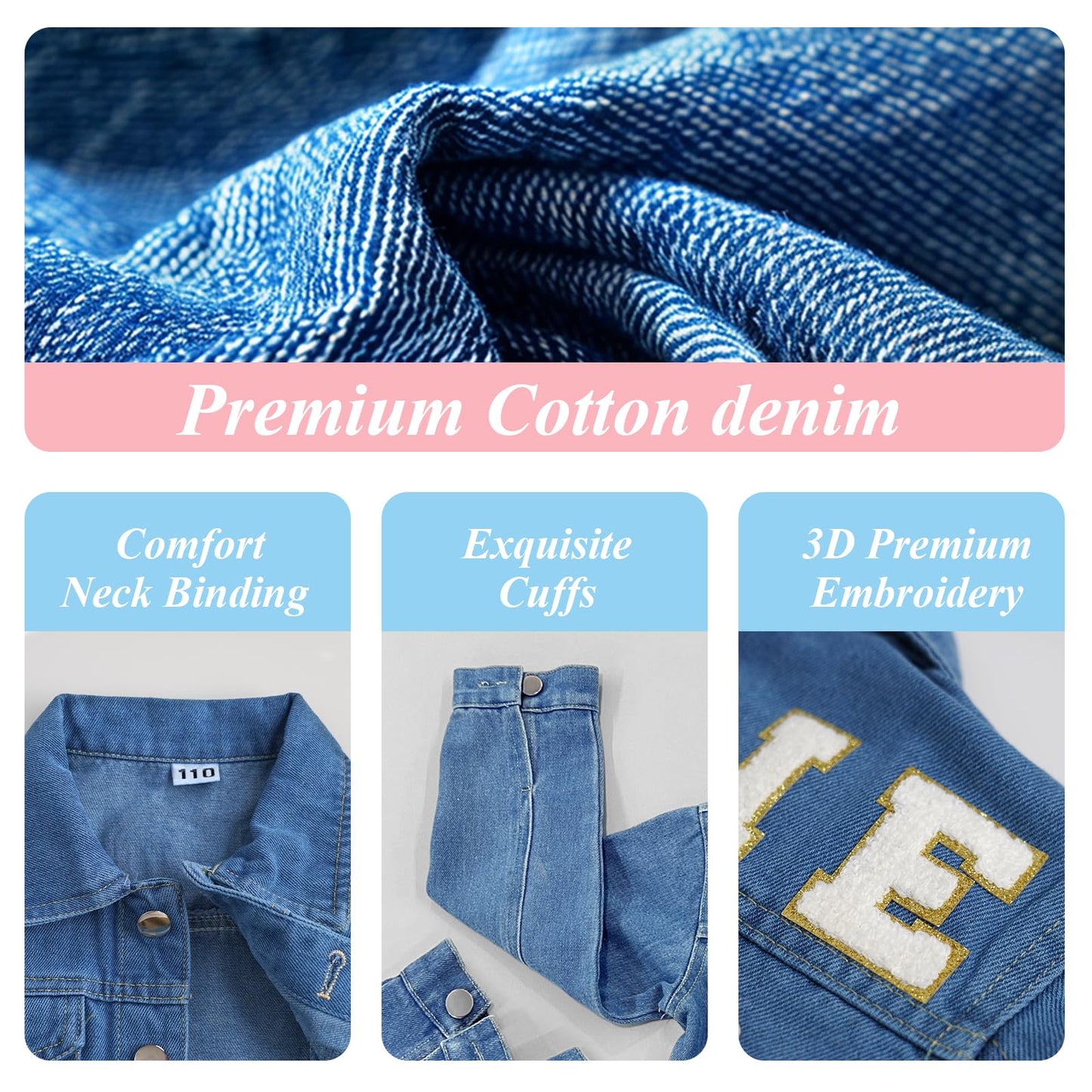 Personalized Kids Denim Jacket with Names, Custom Long Sleeve Jean Jacket, Boys' & Girls' Outerwear Jackets, 1-10 Year Old Toddler Girl Clothes, Personalized Girl Boys Birthday Christmas School Gifts