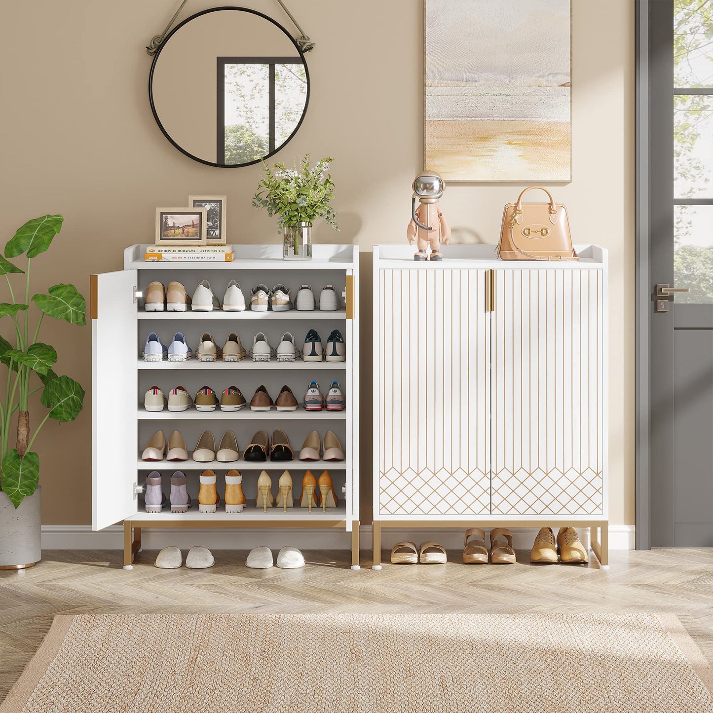 Tribesigns Shoe Cabinet with Doors, 5 Tiers Shoe Storage Cabinet for Entryway, 25 Pairs Wooden Shoe Cabinets, Modern Shoe Organizer Storage for Living Room, Bedroom, Hallway, Closet, White