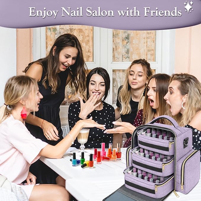 YOREPEK Nail Polish Organizer Holds Up to 72 Bottles (15ml - 0.5 fl.oz) and Nail Lamp, Nail Polish Storage with 3 Removable Pouches & Multiple Storage Sections for Manicure Set, Gift for Manicurist