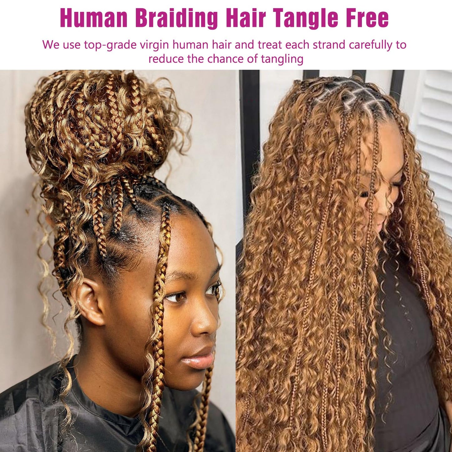 Honey Human Braiding Hair Deep Wave Bulk,27# Color No Weft Curly Braiding Hair Extensions for Boho Braids Wet and Wavy Braiding