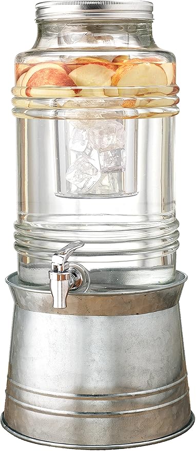 Circleware Breeze Glass Beverage Drink Dispenser with Stand Metal Base which Transforms to Metal Ice Bucket and Metal Lid...