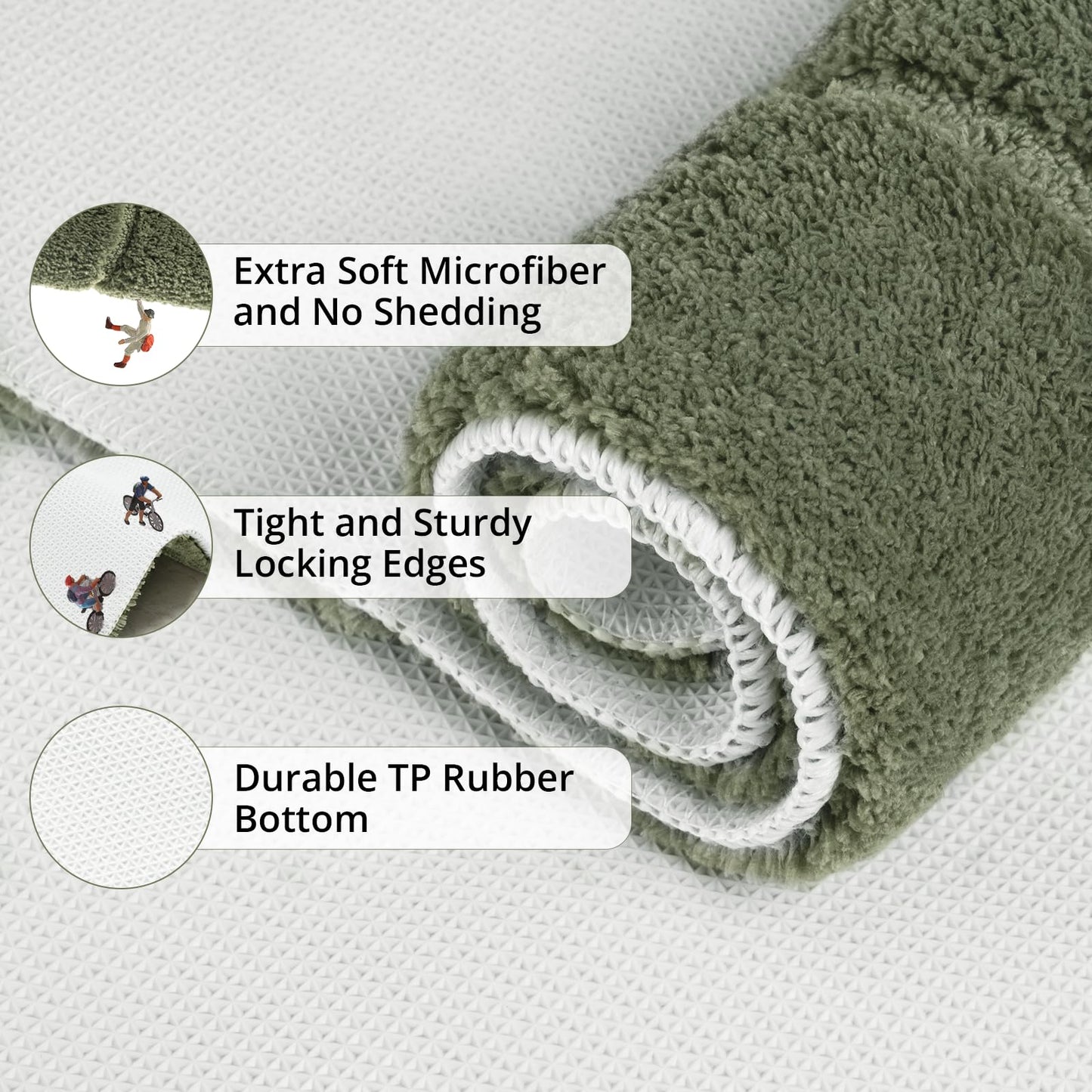 HOMORE Long Bathroom Runner Rugs 24x60 Inch, Absorbent Non Slip Washable Bathroom Rug, Luminous and Luxury Plush Bath Rugs Mats for Shower Floor, Sage Green