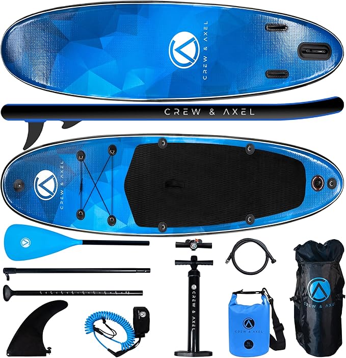 Crew Axel Inflatable Paddle Board 10’33’6” Extra Wide & Lightweight (18lb) Paddle Board – Premium SUP Set Includes 2 Bags,...