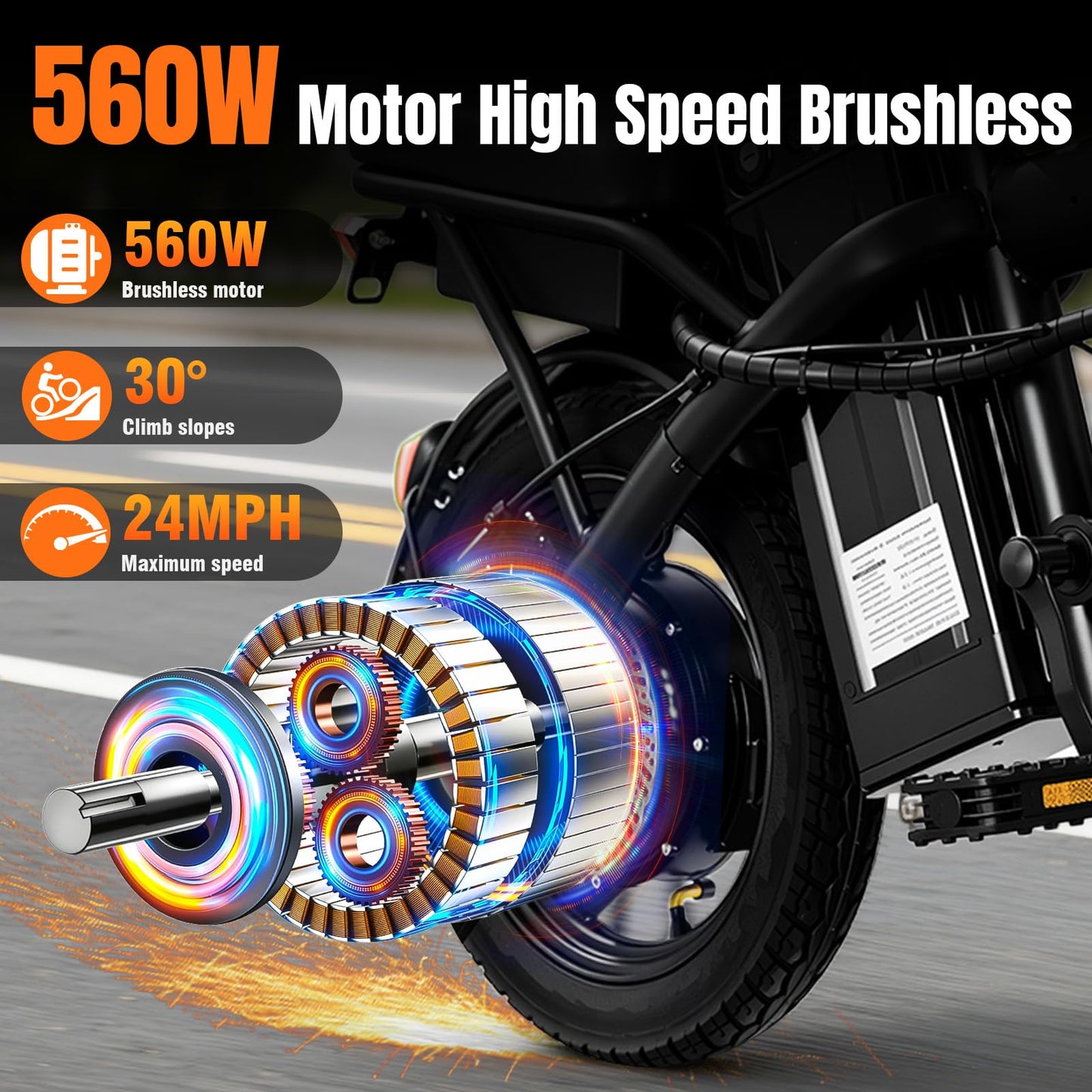 Furider Foldable Electric Bike for Adults & Teens, 560W Brushless Motor 24MPH Ebikes, 32 Mile Range 48V 10Ah Battery, 3-Level Pedal Assist, 14" Tires Mini Folding Electric Bicycle, UL 2849 Certified