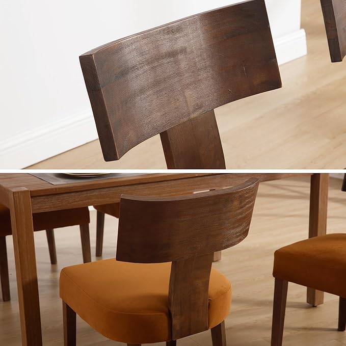 DM Furniture Velvet Dining Room Chairs Set of 6, Mid Century Modern Armless Side Chair with Solid Wood Legs and Curved Backrest for Living Space, Brown