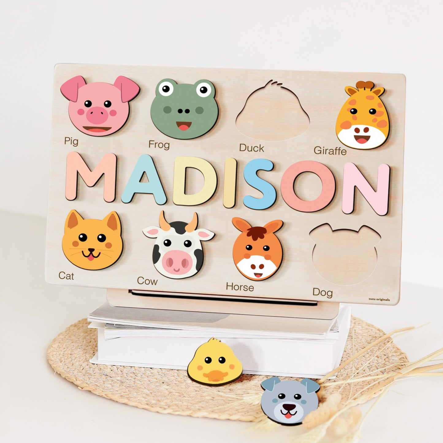 Personalize Name Puzzle for Toddler with Animal, Baby Gift for Girl and Boy 0 1 2 3 Year Old, Personalized Puzzle for Kid, 1 Year Old Kid Gifts, Customized Baby Gift, Educational Name Toy