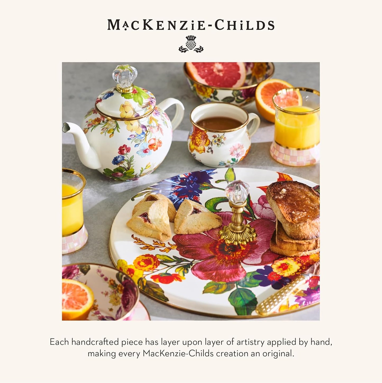 MACKENZIE-CHILDS Enamel Serving Bowl, Enamel Serveware Bowl, 12 Inches, White Flower Market
