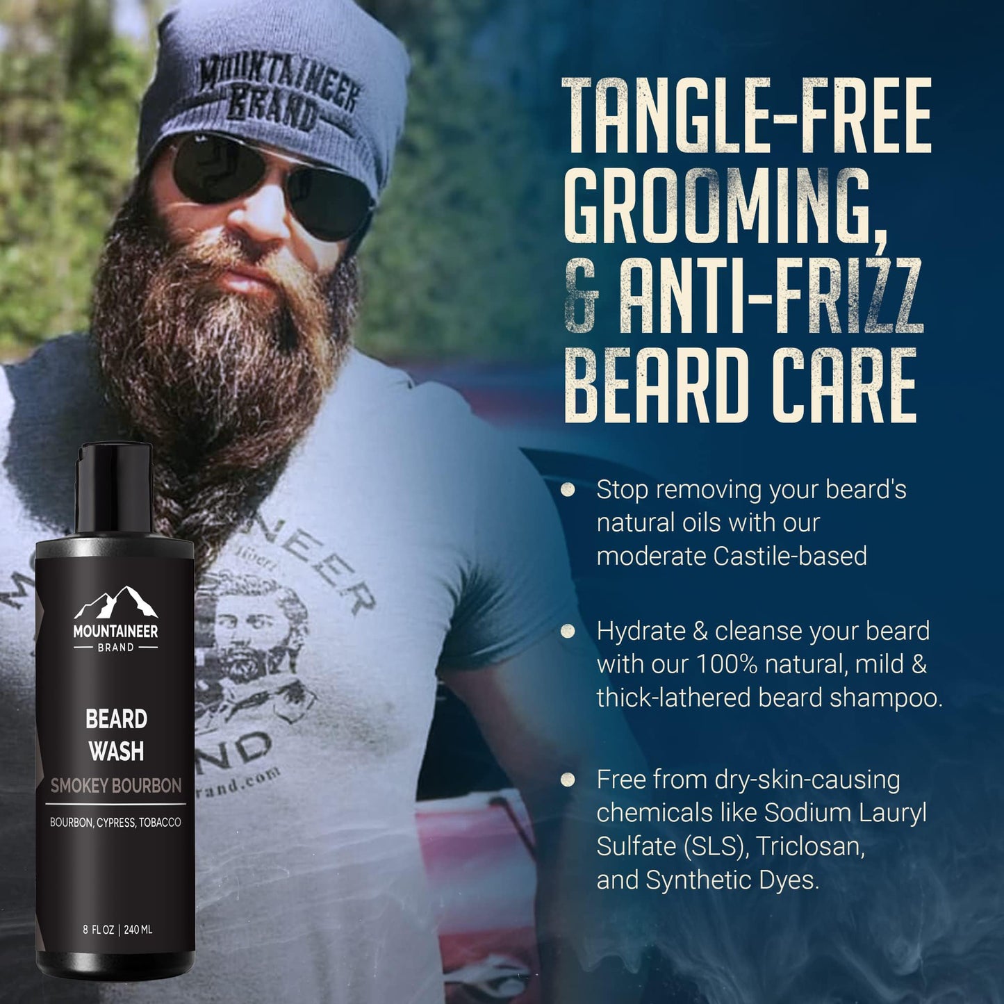 Mountaineer Brand Beard Wash For Men | 100% Natural Beard Shampoo | Thick Cleaning Softening Lather for Hair and Skin | Hydrate