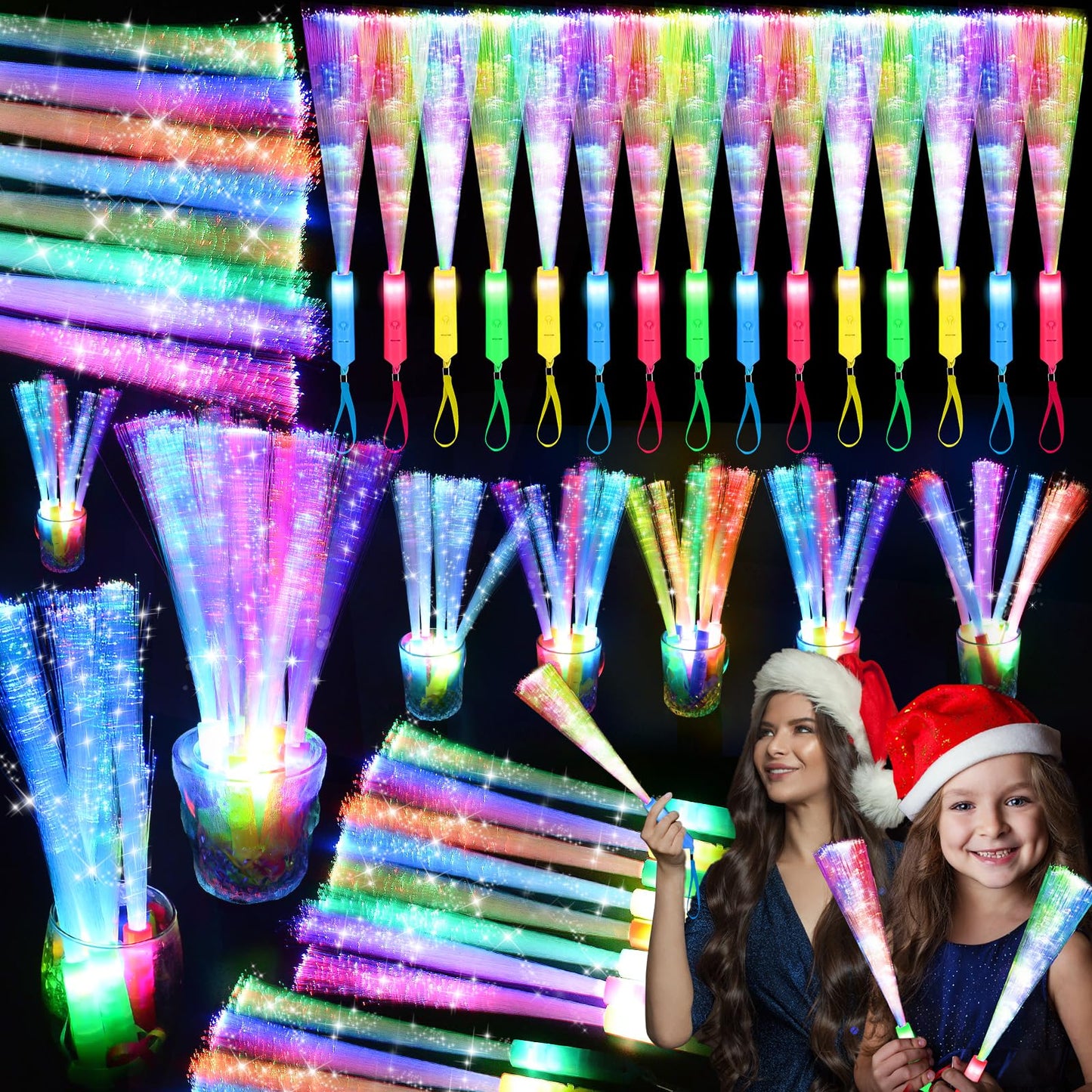 SHQDD 38 PCS Glow Sticks Bulk, Glow Fiber Optic Sticks, LED Light Wands, Glow in The Dark Party Supplies, Fiber Optic Wands for Weddings, Flashing LED Party Favors, Colorful Light Sticks