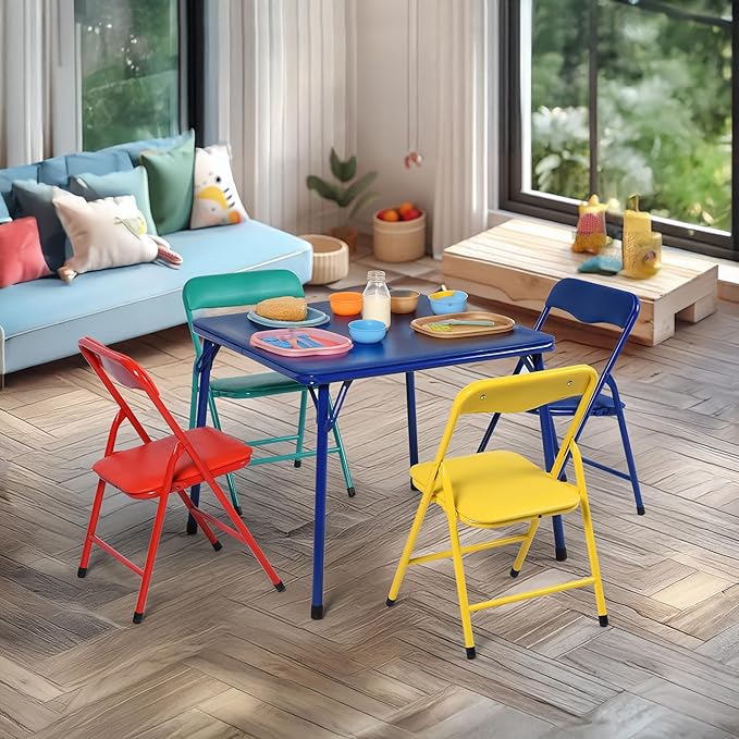 Homy Casa Kids 5-Piece Folding Table and Chairs Set for Daycare and Classrooms, Children's Activity Table and Chairs Set, ...