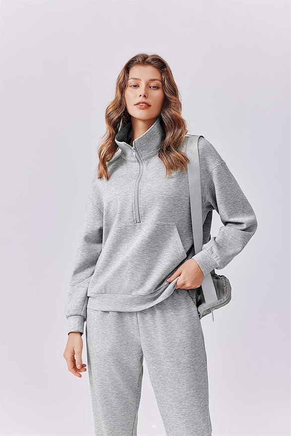 PINSPARK 2 Piece Sets for Women 2025 Fall Travel Outfits Long Sleeve Tracksuit Joggers Sets Half Zip Sweatsuit Matching Set