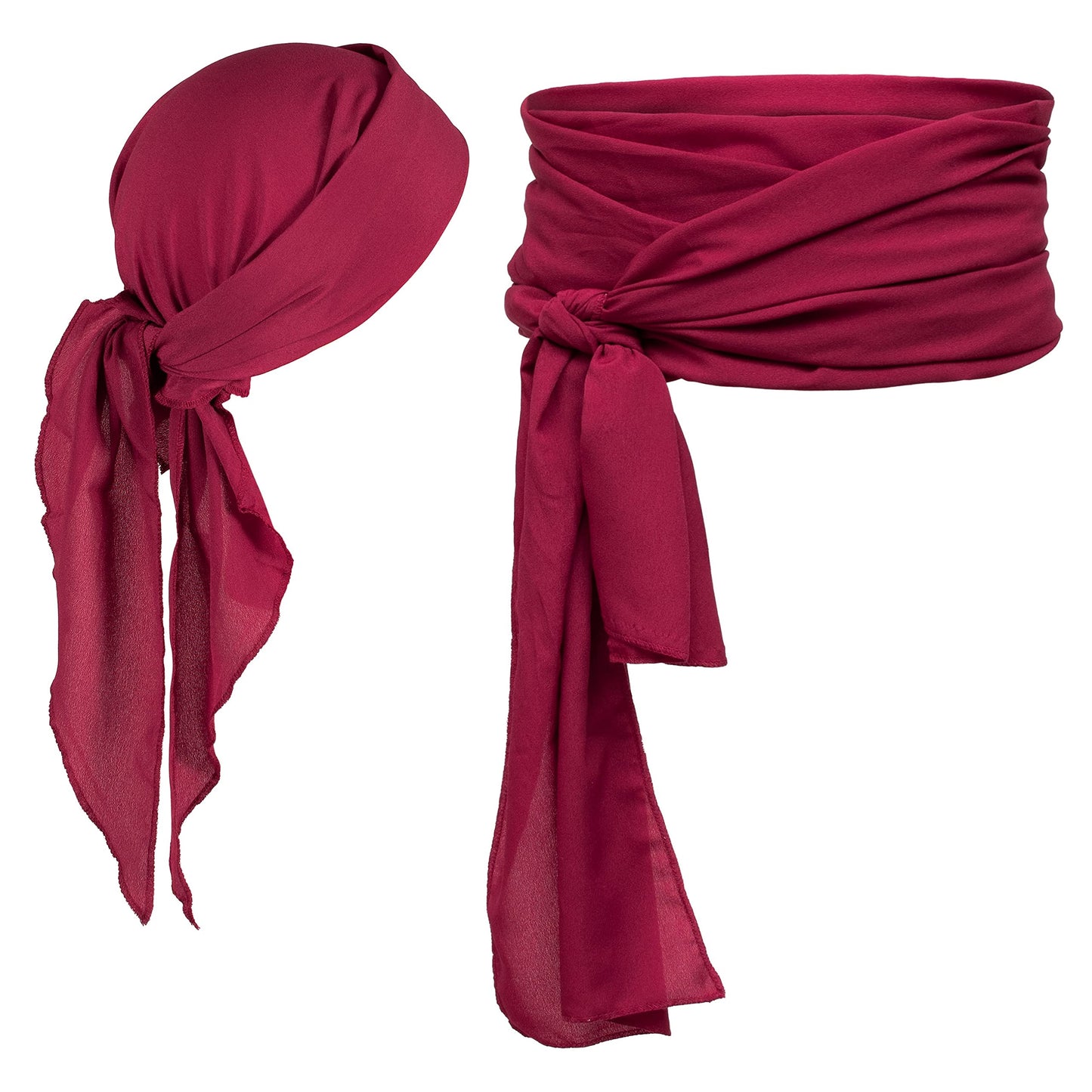 Pirate Costume Accessories/Plus Size Pirate Scarf Belt Waist Sash and Pirate Head Scarf Bandanas for Halloween Women Men (Wine Red)