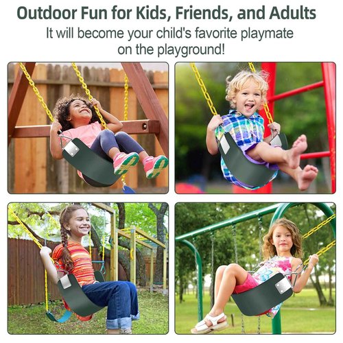 AGPTEK Toddler Swing Heavy Duty Bucket With Adjustable Rope - Cute Shape, 250 LB and 150 LB Capacity - Green