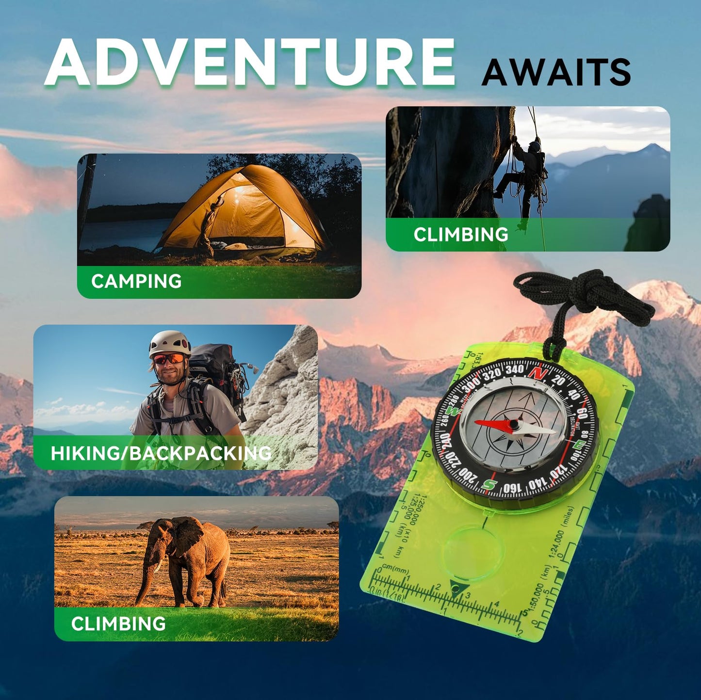 Orienteering Compass For Kids & Beginners - Lightweight Magnetic Navigation Compass With Map Scale, Easy-To-Read Dial For Campin
