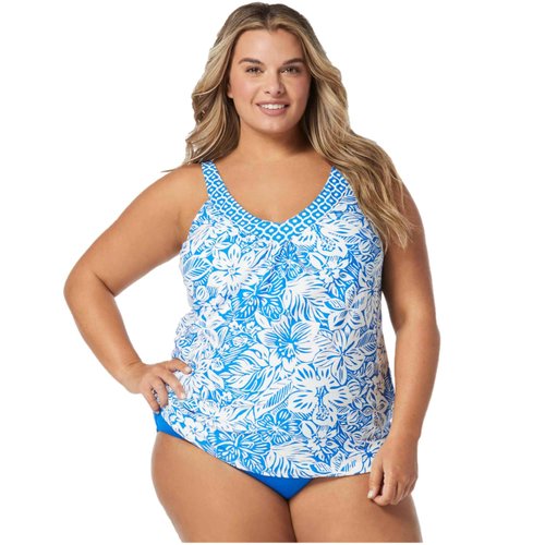 COCO REEF Loose Fit Tankini Top — Bra Sized Underwire V-Neck Swim Top — Bungalow Floral 36C