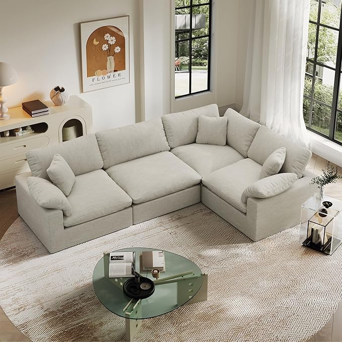 Intuition Decor Cloud Modular Sectional Sofa,189.4" Down Filled Sofa 4 Seat with Chaise,Minimalist Sofa Cover Washable and Replaceable Couches for Living Room,Sectional Sofa Deep Seat