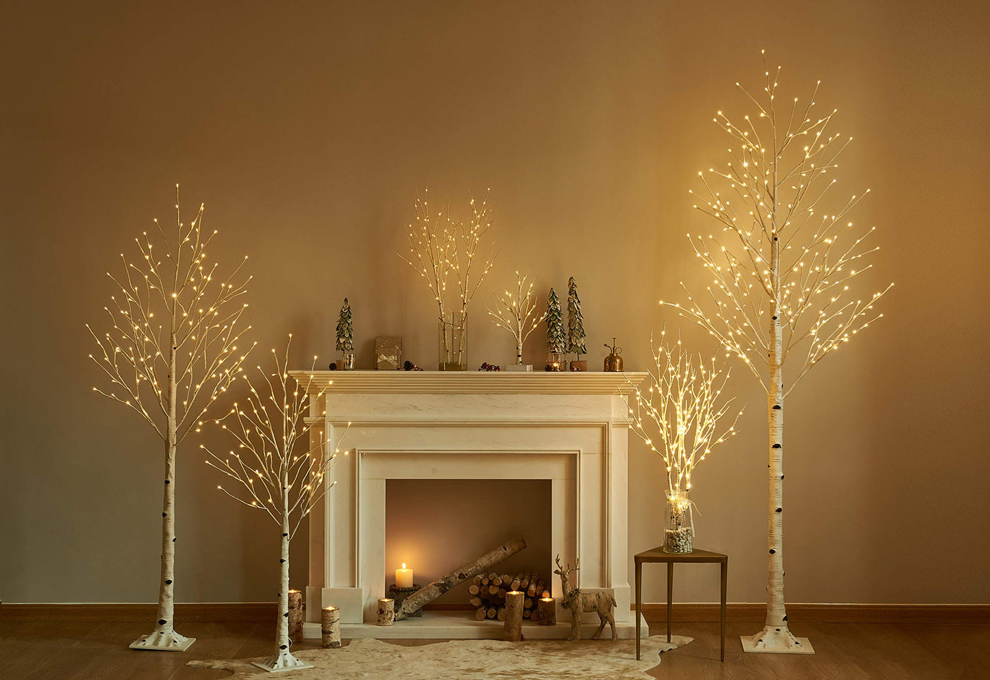 Hairui Pre Lit Birch Tree 2 Pack 6FT 128 Warm White LED White Twig Tree Lights for Indoor Outdoor Home Spring Easter Christmas Holiday Decorations