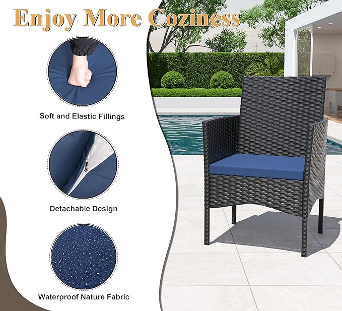 ASJMR 4 Piece Patio Rattan Conversation Set, Outdoor Rattan Chair Wicker Furniture Set, Couple Seats and Tempered Glass Table,Comfort Seat for Patio, Pool or Backyard