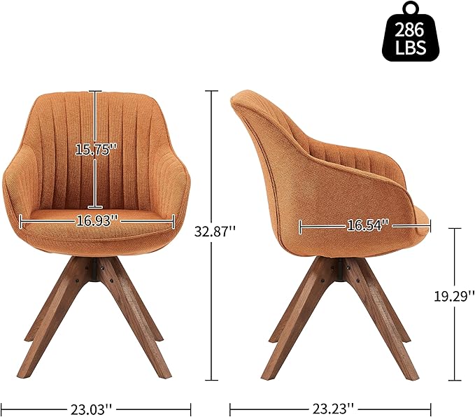 Art Leon Dining Chair, Mid Century Modern Fabric Upholstered Swivel Dining Room Chair with Wood Legs, Leisure Side Chair with Arms for Living Room, Caramel
