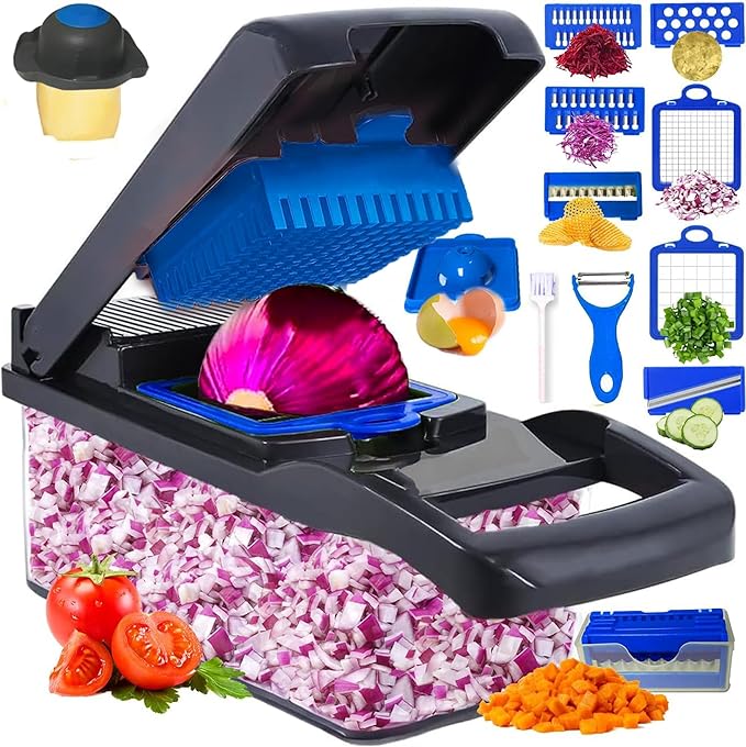 Vegetable Chopper, 16 in 1 Professional Mandoline Slicer for Kitchen, Multifunctional Food Chopper Cutter for Onion, Potato, Tomato, Veggie with 8 blades and With Container