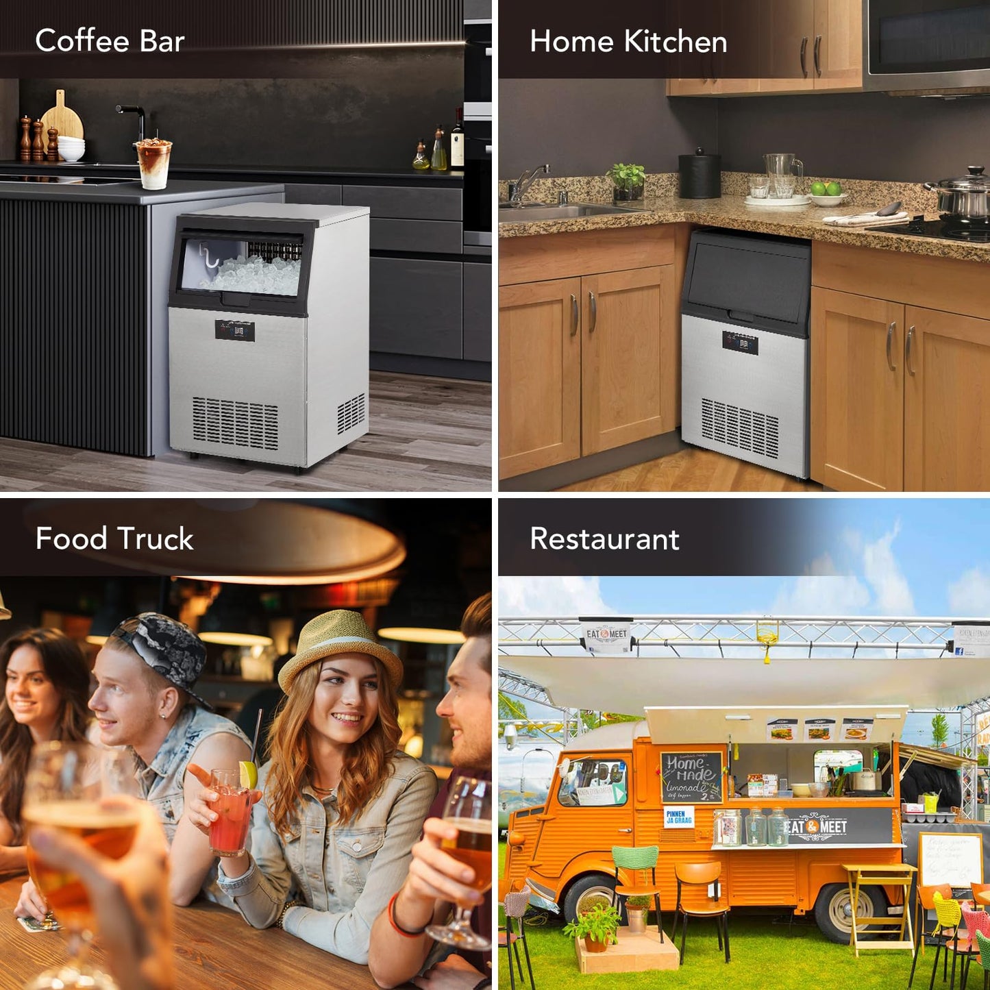GARVEE Commercial Ice Maker, Creates 110 LBS in 24H, Commercial Ice Machine with 33 LBS Ice Storage Capacity, Ice Maker Machine with Auto Self-Cleaning, Each Tray Can Make 40 Pieces of Ice.