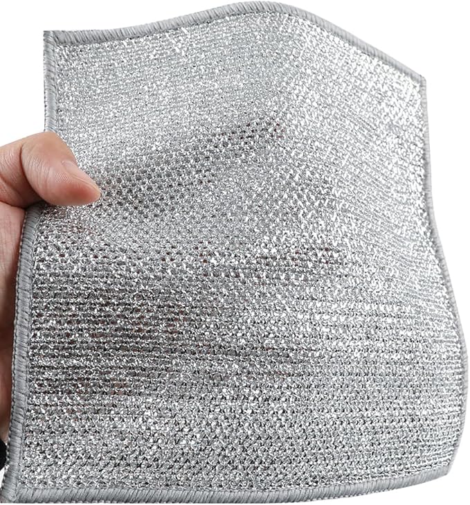 YinQin 5 PCS Double Layer Stainless Steel Scrubber Wire Dishwashing Cloth Non Scratch Stainless Steel Mesh Dish Cleaning Cloth 20x20 cm Metallic Wire Cleaning Rag Towel for Kitchen Dish Sink Stove Top