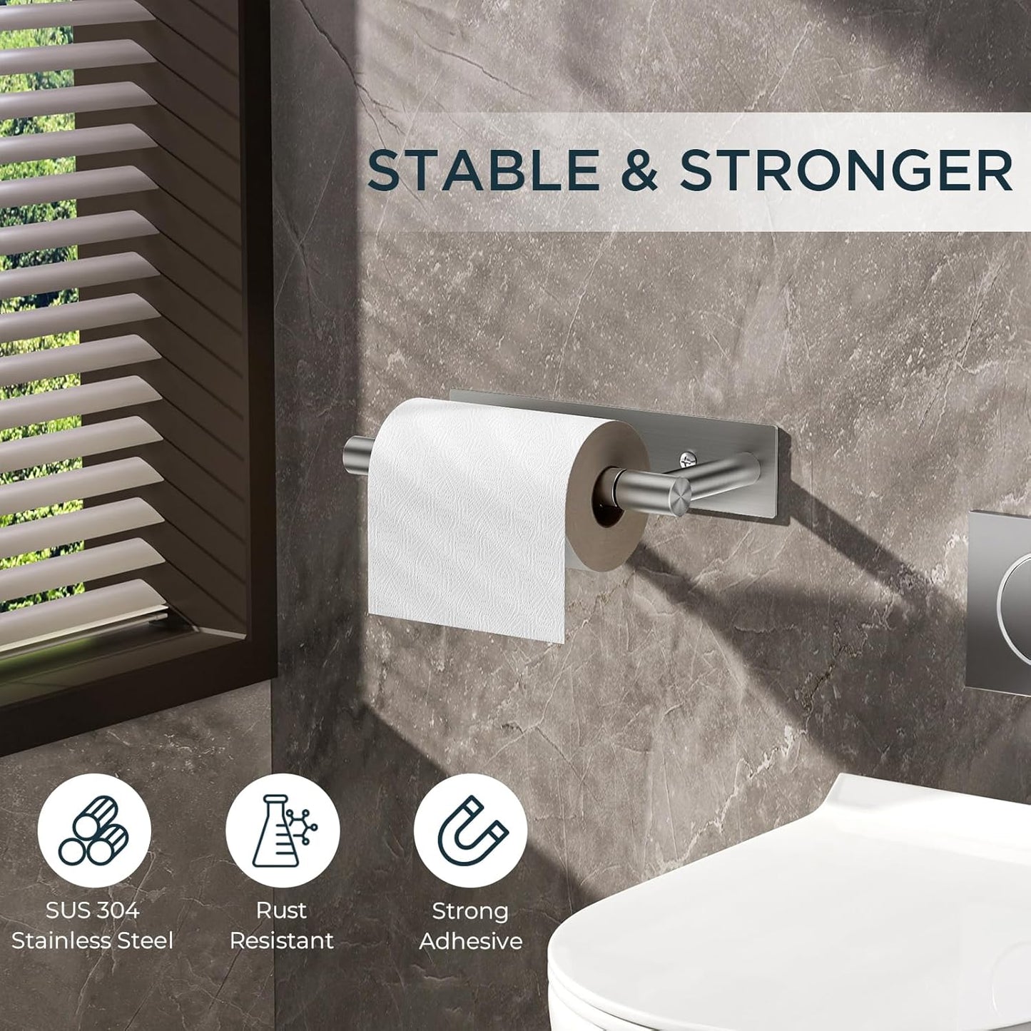 FORIOUS Adhesive Toilet Paper Holder Brushed Nickel, Self Adhesive or Wall Mounted Options, Stainless Steel Rustproof Stick on no Drilling Pivoting Toilet Tissue Roll Holder Wall Mount for Bathroom