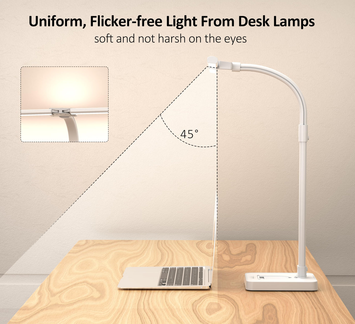 Ksunun Double Head LED Desk Lamp, Architect Desk Lamps for Home Office, 24W Brightest Workbench Office Lighting-5 Color Modes and 5 Dimmable Eye Protection Modern Desk Lamp (White-Desktop, Big)