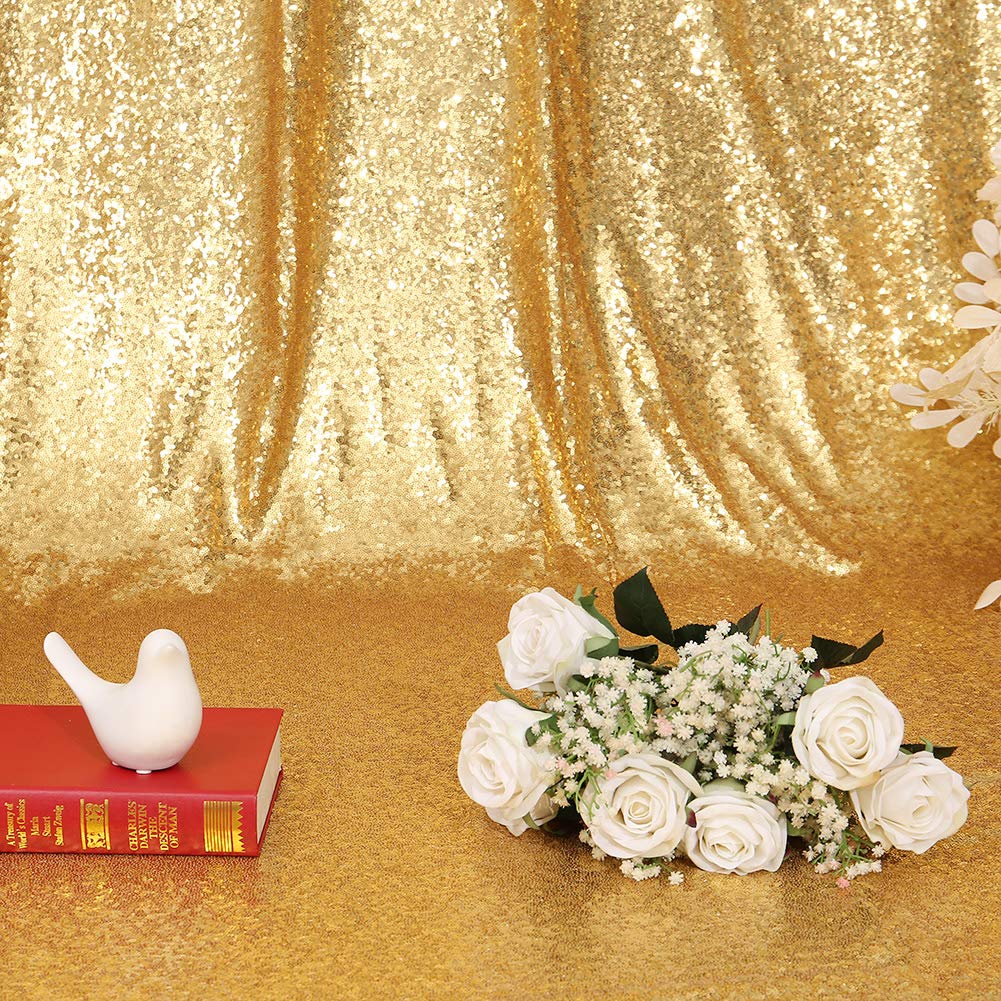 SquarePie Sequin Backdrop 10FT x 10FT Gold Photography Background Sparkly Curtain Selfie Wall for Wedding Party Decoration