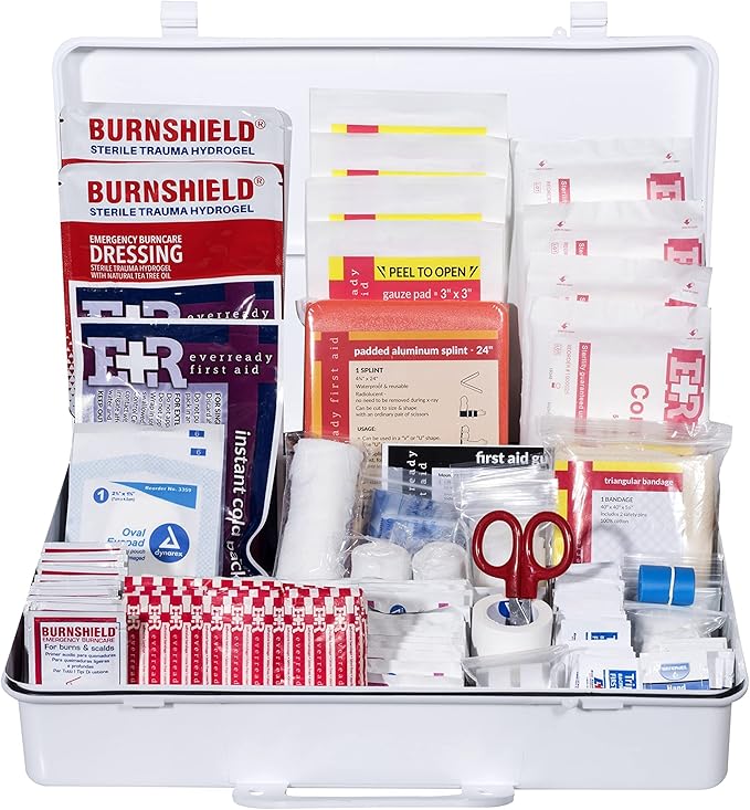 Class B OSHA ANSI Compliant First Aid Kit – Emergency Medical Supplies in Wall-Mountable Plastic Case for Workplace, Offic...