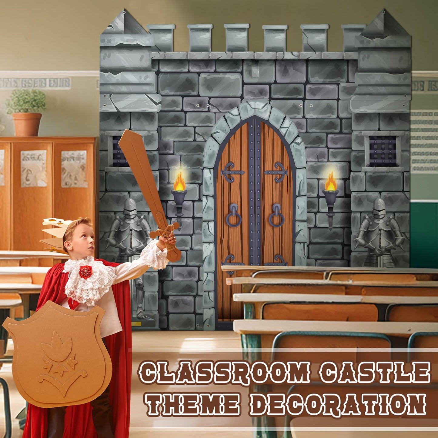 VitalCozy 4 Pcs Halloween Medieval Party Decorations 6.5 x 3 ft Castle Door Banner Covers Medieval Castle Door Decor Backdrop Themed Party Supplies Wall Decor Entrance Decoration