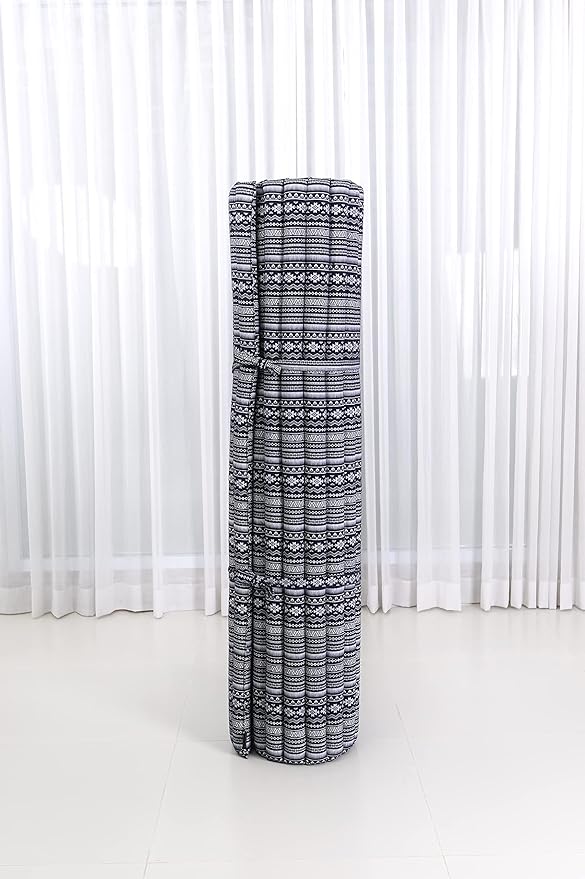 Leewadee - Foldable Floor Mattress - Japanese Roll Up Futon -Trifold Tatami Mat- Guest Floor Bed - Camping Mattress - Thai Massage Mat, Kapok Filled, 75 x 57 inches, Blue White