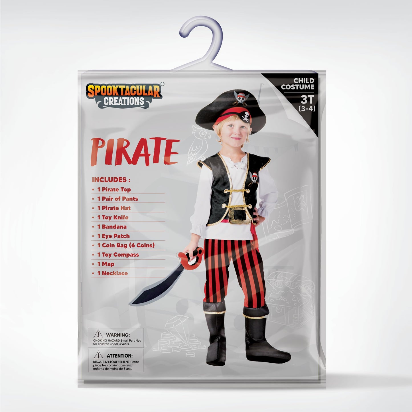 Spooktacular Creations Pirate Costume for Kids, Boys Classic Red Pirate Outfit Deluxe Set with Toy Accessories for Toddler Halloween Pretend Roleplay Themed Party (3T, 3-4 yrs)