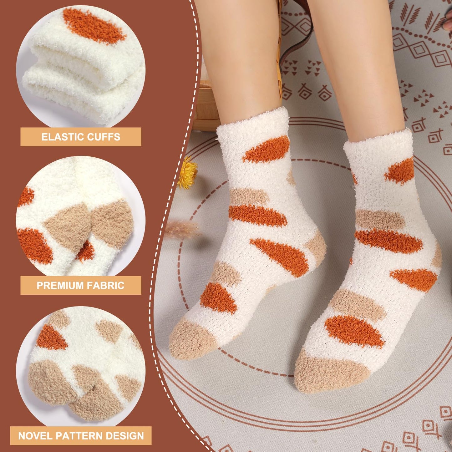 Toes Home Fuzzy Socks for Women Soft Fluffy Winter Cozy Slipper Socks Plush Sleep Fall Socks for Ladies 6 Pairs