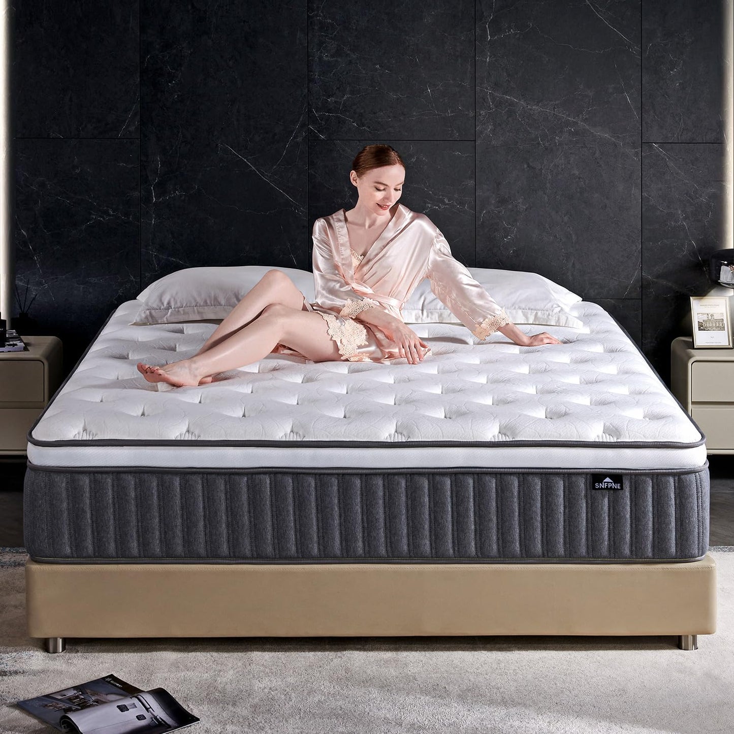 SNFPNE 10 Inch Queen Size Hybrid Mattress with Gel Memory Foam and Individual Pocketed Coils for Motion Isolation & Edge Support, Medium Firmness for Pressure Relief, CertiPUR-US Certified,in a Box