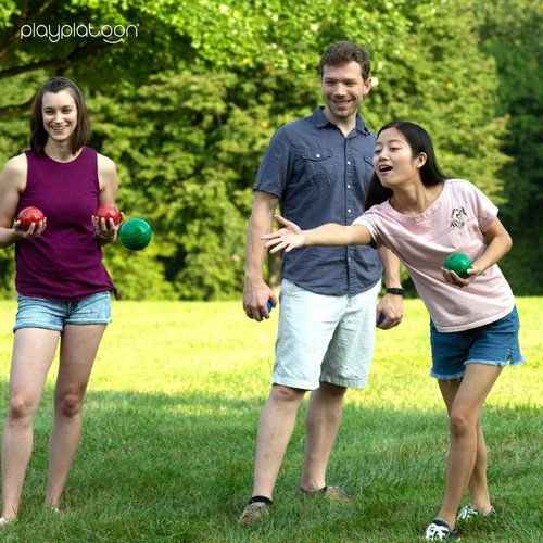 Play Platoon Bocce Ball Set Regulation Size Game Set - 107mm with 8 Hard Polyresin Premium Balls, Pallino, and Professional Carry Bag & Measuring Rope - Outdoor Games for Backyard, Lawn, Beach