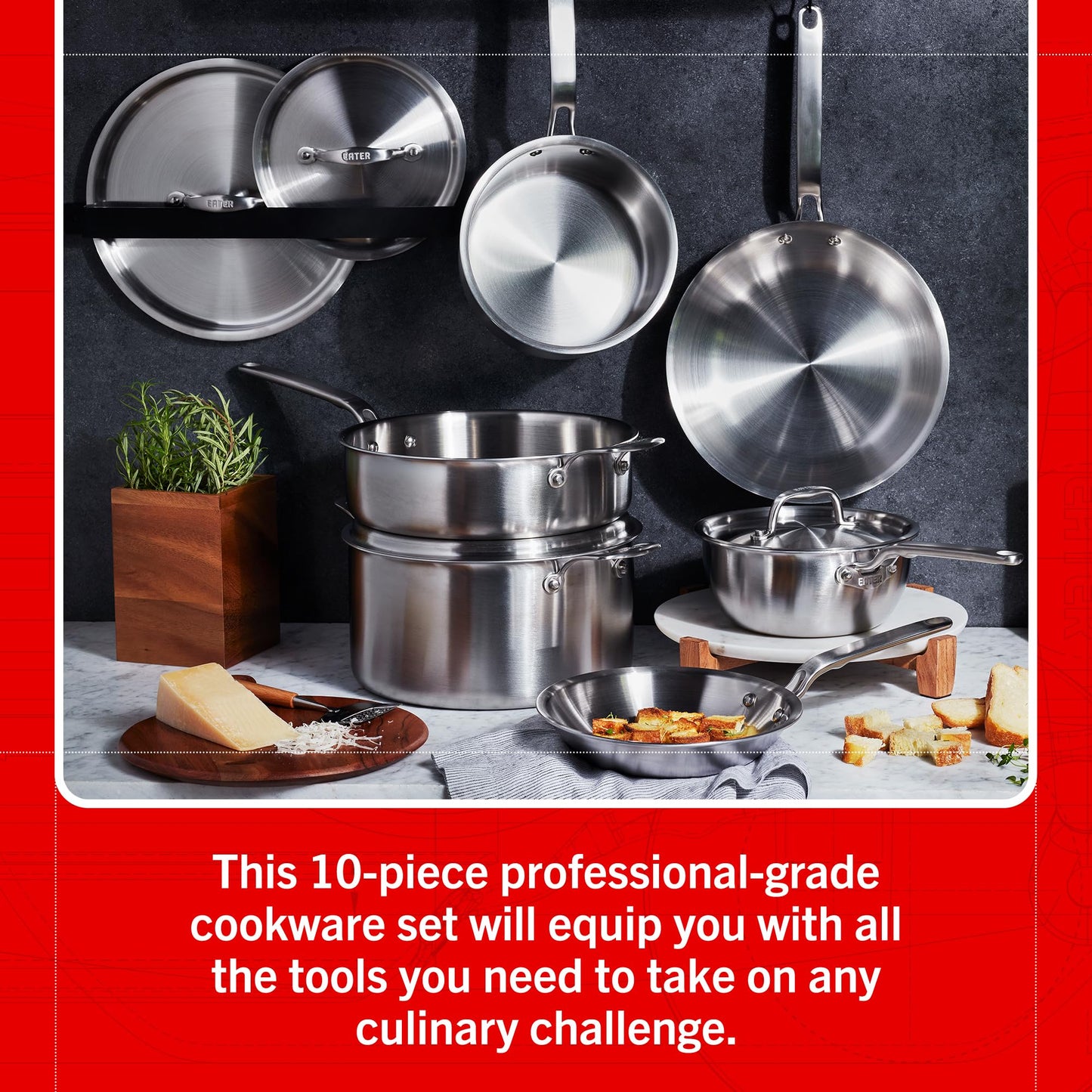 Heritage Steel Eater Series 10 Piece Cookware Set | Made in USA | 5 Ply Fully Clad Stainless Steel Cookware Set | Stay Cool Handle | Induction Ready & Non-Toxic