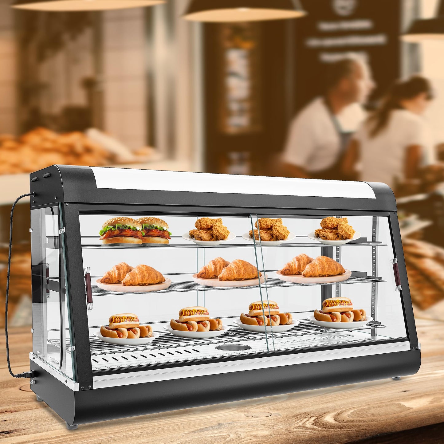Whalefall 3-Tier Food Warmers Countertop, 48" Commercial Warm for Food Pizza Warmer w/ 3D Heating with Stainless Frame Sliding Glass Doors Pastry Display Case for Buffet Restaurant