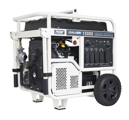 Pulsar PG15KVTWB 15,000W Dual Fuel Portable Generator, Gas or Propane, 713cc V-Twin Engine, Electric Start, 120V/240V, 50A Outlet