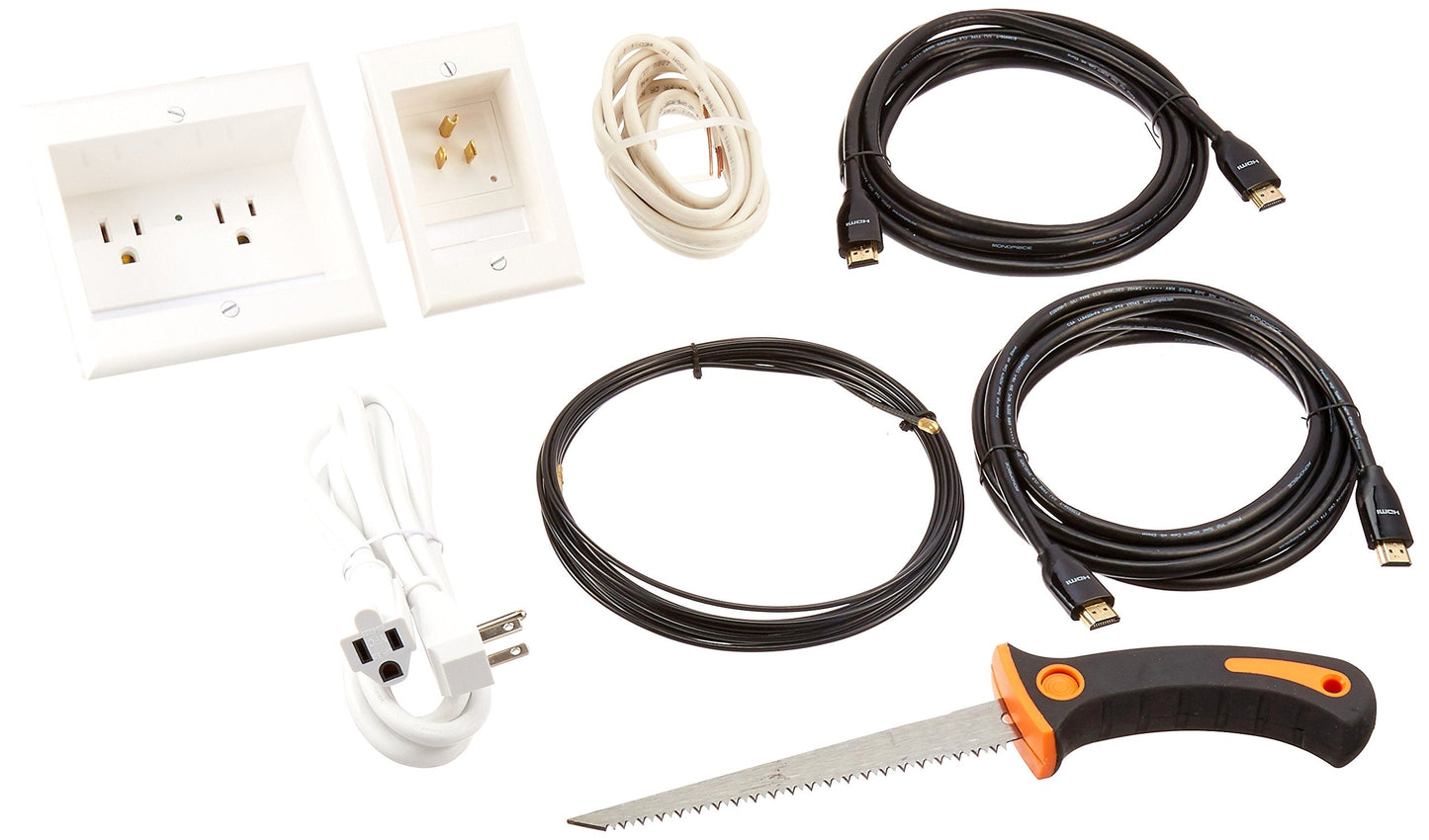Powerbridge Two-Pro-Ikh2 Dual Outlet Recessed In-Wall Cable Management System, Two 10-Foot High-Speed Hdmi Cables (Latest Standa
