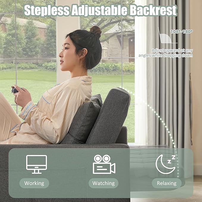 GOSUHI 52" Sleeper Sofa with Pull-Out Bed, 3-in-1 Convertible Sofa Bed, Loveseat with Stepless Adjustable Backrest and Side Pocket, for Living Room Dorm Apartment, Linen, Dark Gray