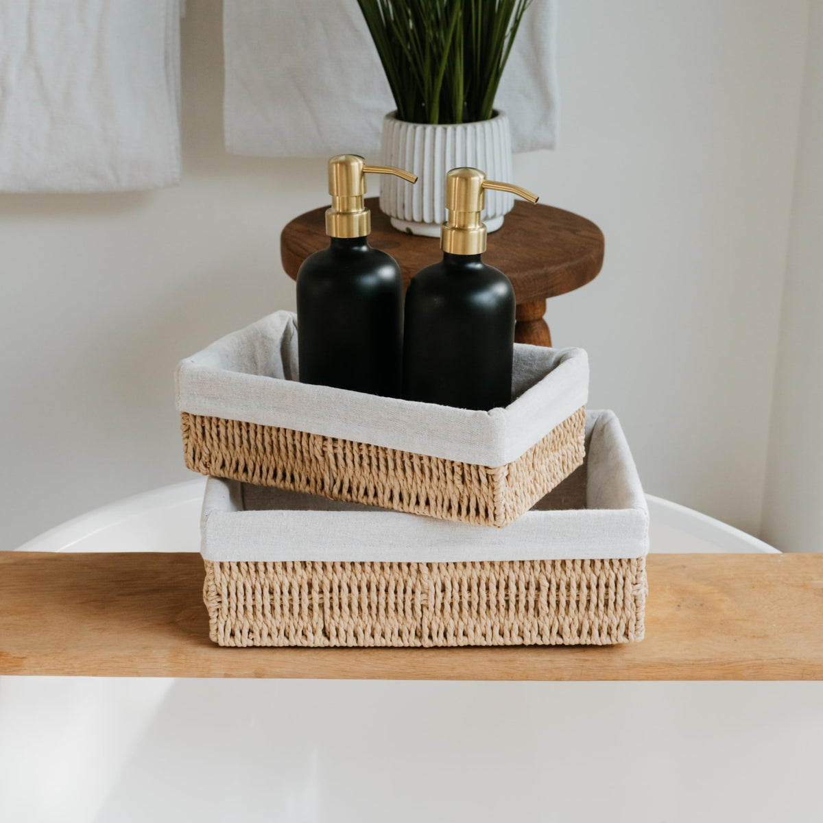 KIBAGA Beautiful Toilet Paper Storage Basket Set of 2 – Decorative Wicker Bathroom Organizer for Toilet Tank Trays - Quality Holder Bin For Shelves Fits Perfectly With Any Bathroom Decor