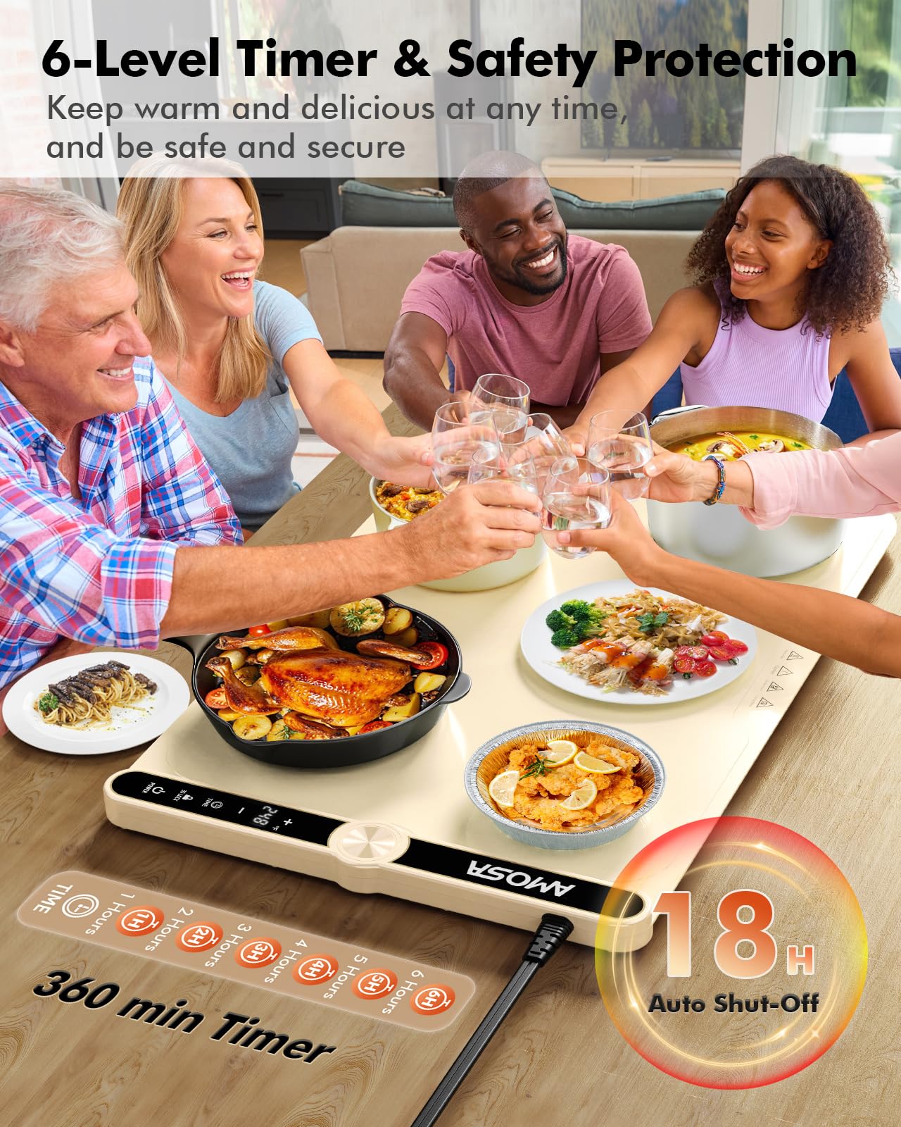 Warming Mat for Food, Fast Heating Electric Food Warmers with 9 Level Temperature and 6 Hours Timer, Large Roll Up Silicone Food Heating Mat, Portable Warming Trays for Buffets Party (Yellow)