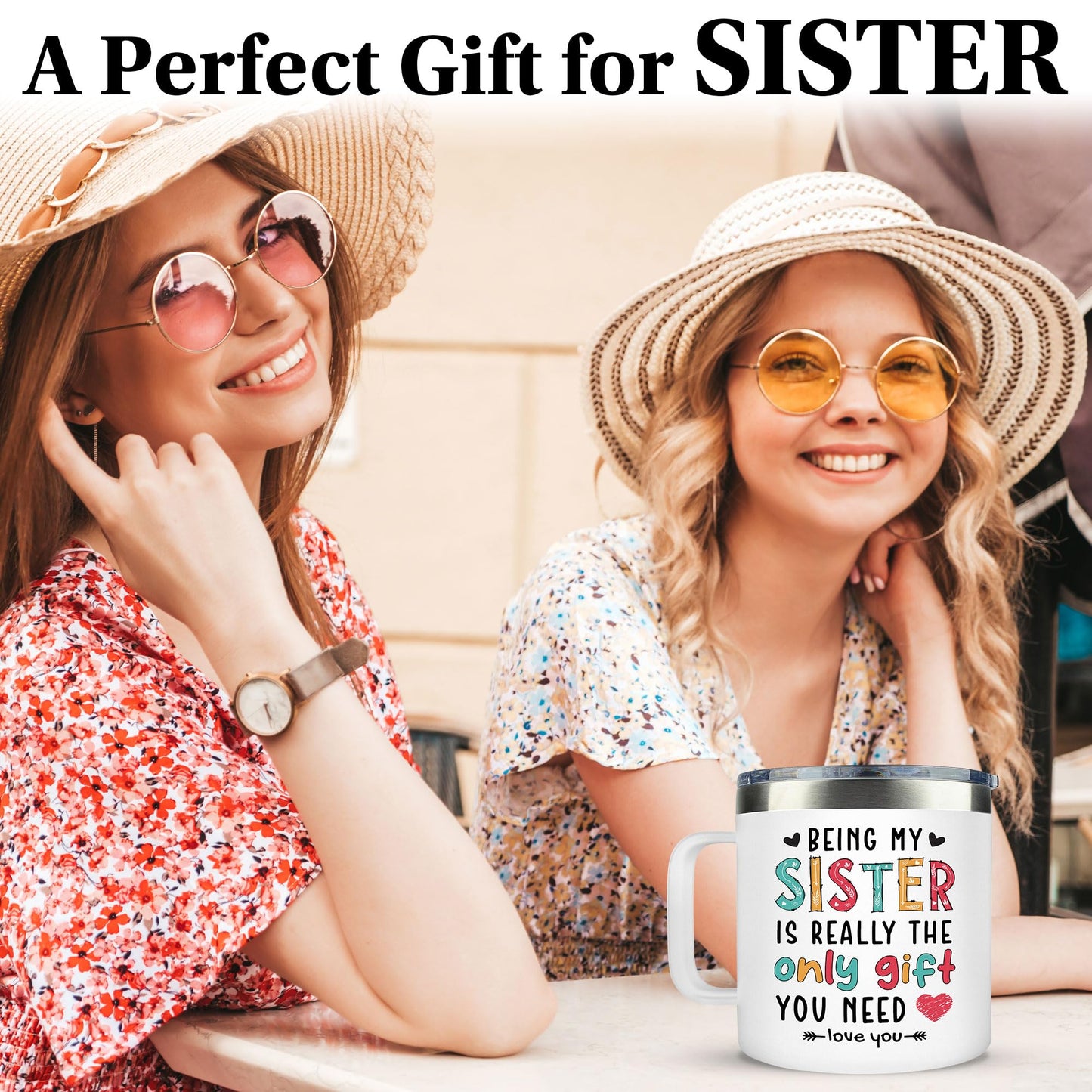 LIZAVY Gifts for Sister Birthday - Mothers Day Gifts for Sisters - Sister Birthday Gift Ideas, Cool birthday gifts for sisters - Best sister Mug, 14 OZ Stainless Steel sisters Coffee Mug