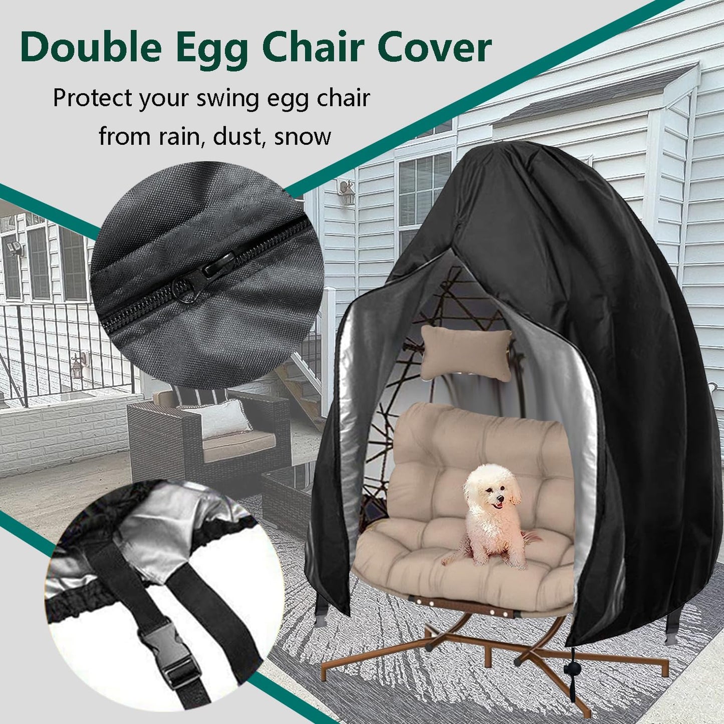 【Upgraded】Patio Egg Chair Covers with Zipper, 91 x 80 Large Wicker Egg Swing Chair Covers, Waterproof Heavy Duty Weather Resisatnt Outdoor Chair Cover, Windproof Hanging Chair Cover, Black, 1 Pack